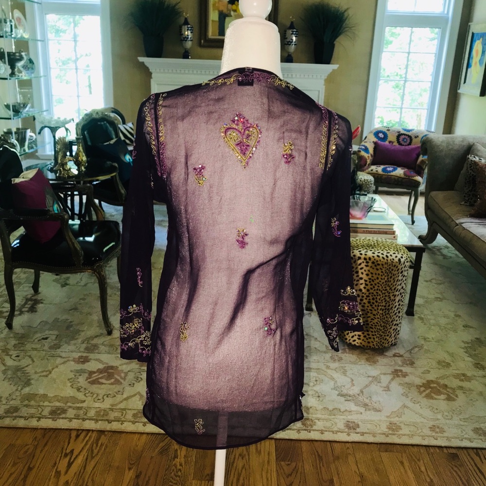 Embroidered mesh tunic